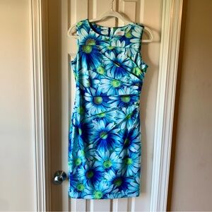 Calvin Klein Size 6 Blue Daisies Sheath Dress